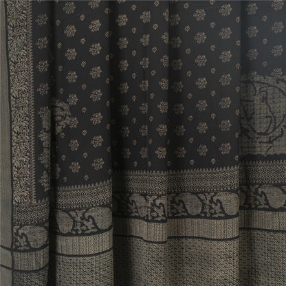 Sanskriti Vintage Sarees Black Pure Crepe Floral Printed 5+YD Eco-Friendly Sari