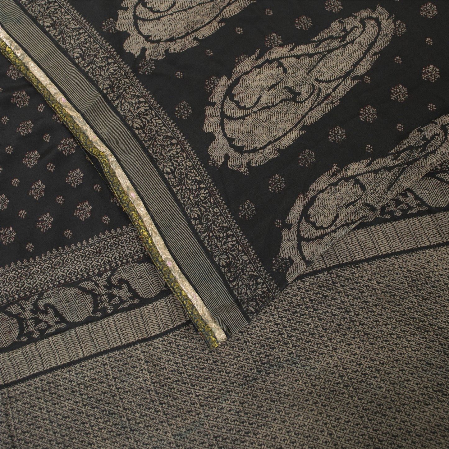 Sanskriti Vintage Sarees Black Pure Crepe Floral Printed 5+YD Eco-Friendly Sari