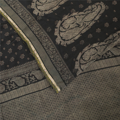 Sanskriti Vintage Sarees Black Pure Crepe Floral Printed 5+YD Eco-Friendly Sari