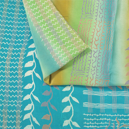 Sanskriti Vintage Sarees Blue Pure Crepe Floral Printed Sari 5+YD For Upcyclers
