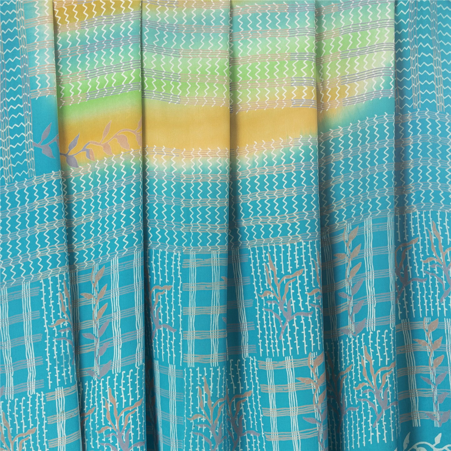 Sanskriti Vintage Sarees Blue Pure Crepe Floral Printed Sari 5+YD For Upcyclers