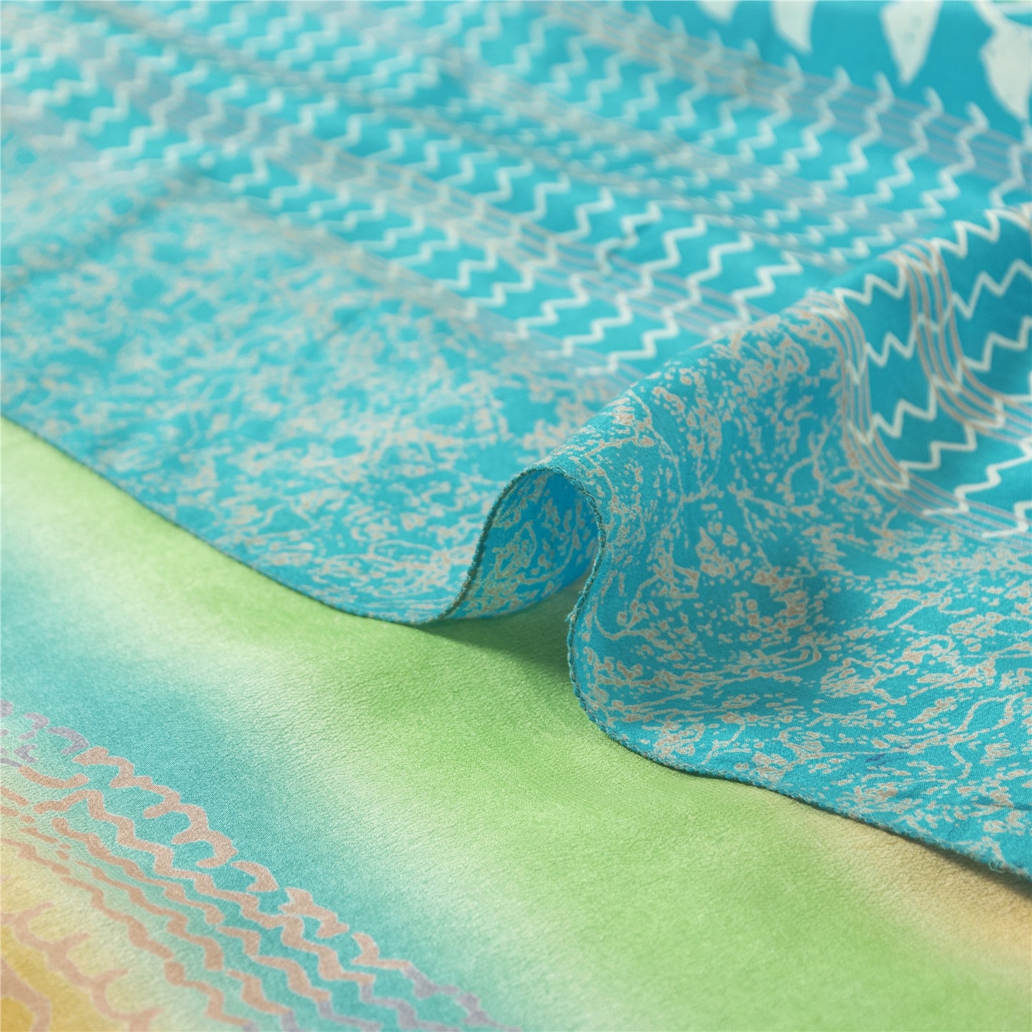 Sanskriti Vintage Sarees Blue Pure Crepe Floral Printed Sari 5+YD For Upcyclers