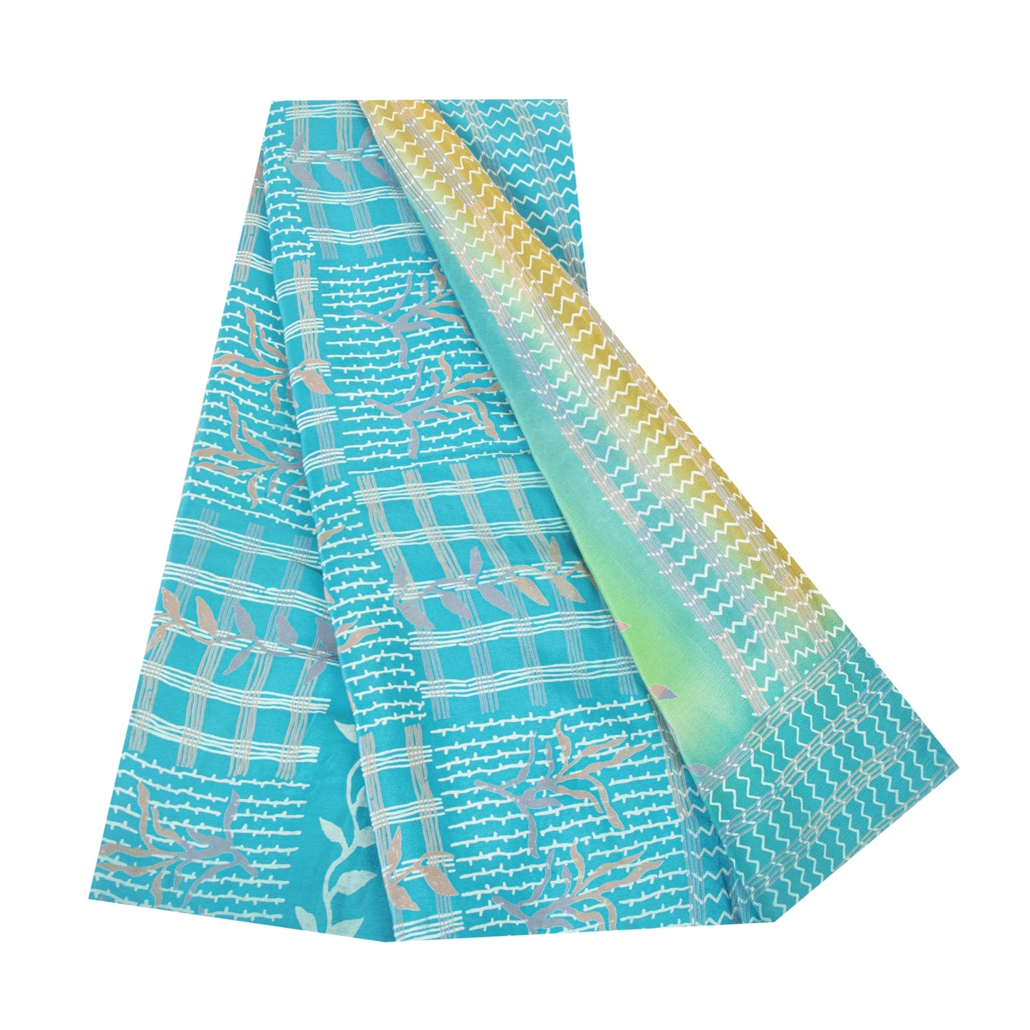 Sanskriti Vintage Sarees Blue Pure Crepe Floral Printed Sari 5+YD For Upcyclers