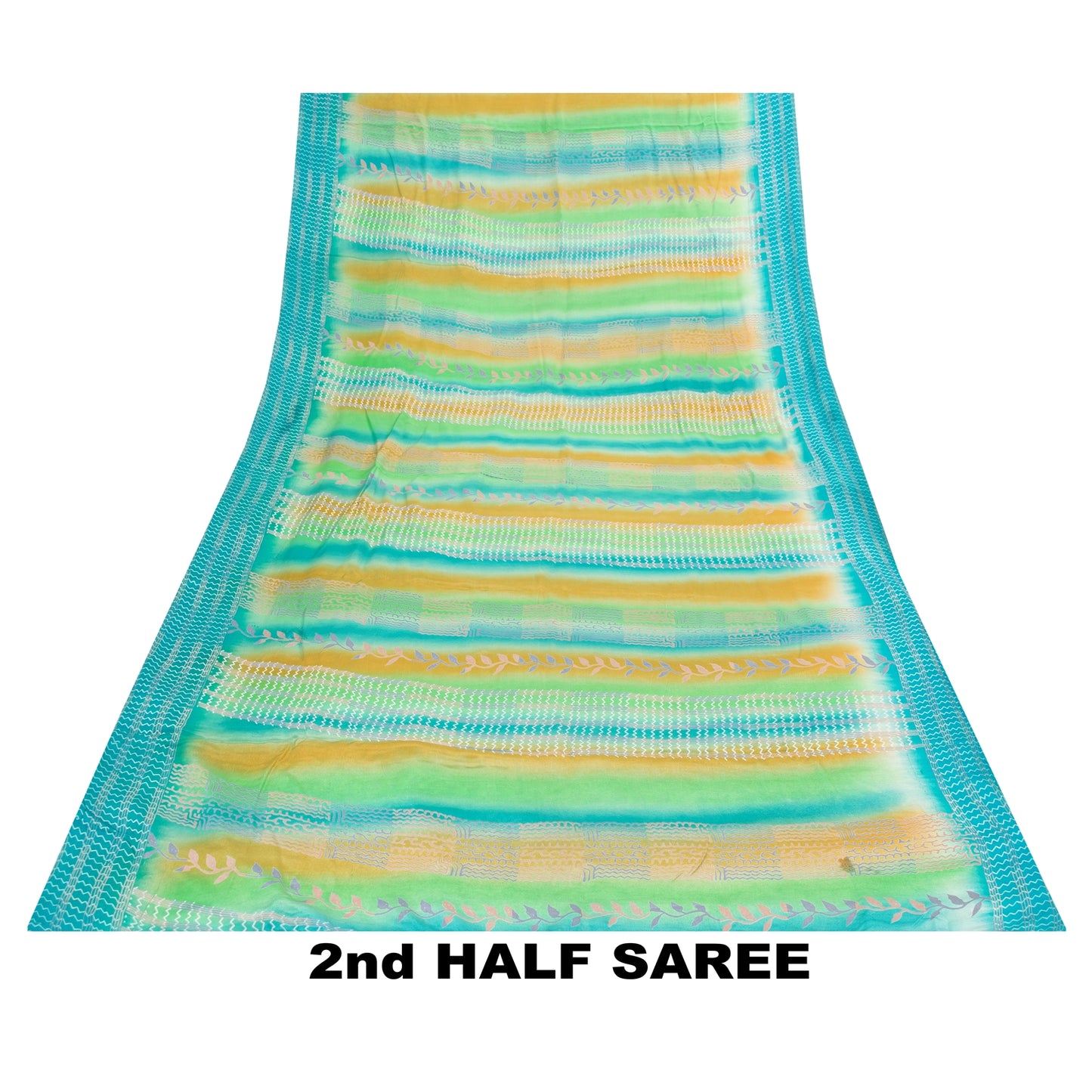 Sanskriti Vintage Sarees Blue Pure Crepe Floral Printed Sari 5+YD For Upcyclers
