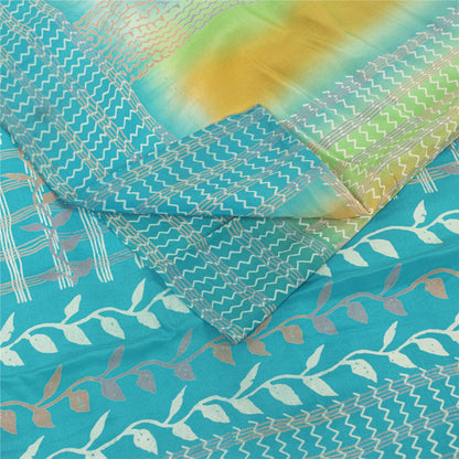 Sanskriti Vintage Sarees Blue Pure Crepe Floral Printed Sari 5+YD For Upcyclers