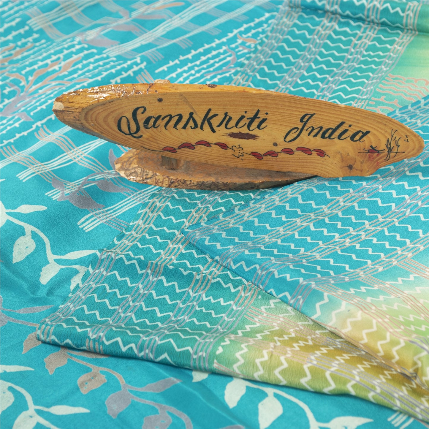Sanskriti Vintage Sarees Blue Pure Crepe Floral Printed Sari 5+YD For Upcyclers