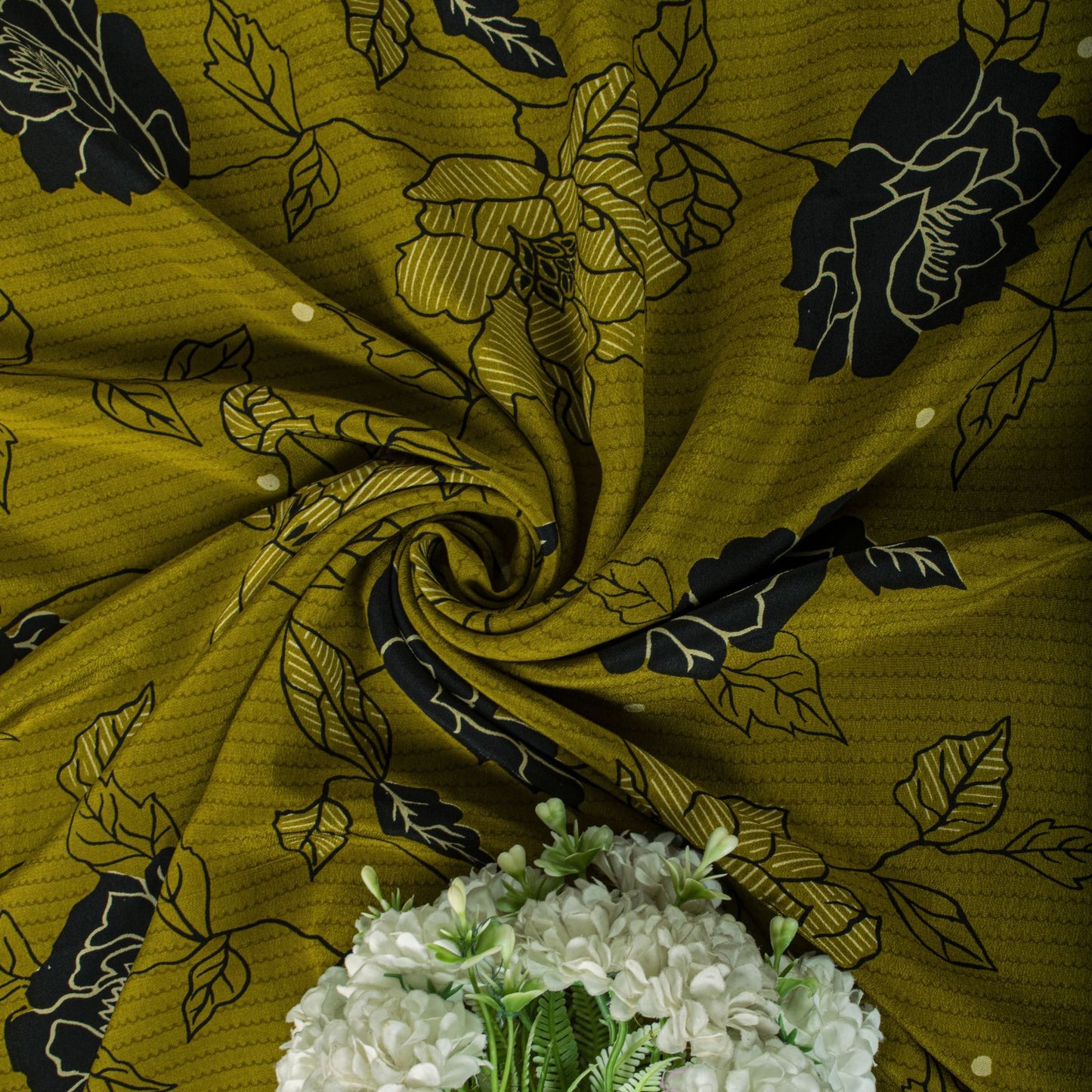 Sanskriti Vintage Saree Green 100% Pure Crepe Floral Print Sari 5.5+Yard Fabric
