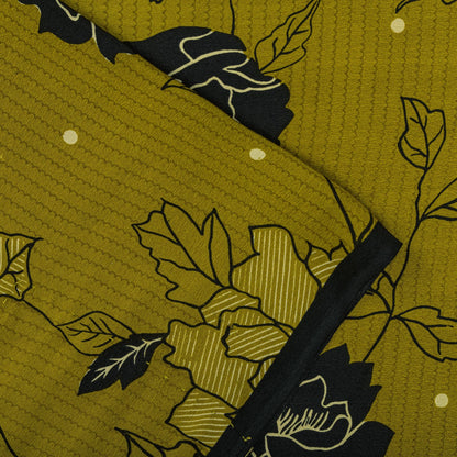 Sanskriti Vintage Saree Green 100% Pure Crepe Floral Print Sari 5.5+Yard Fabric
