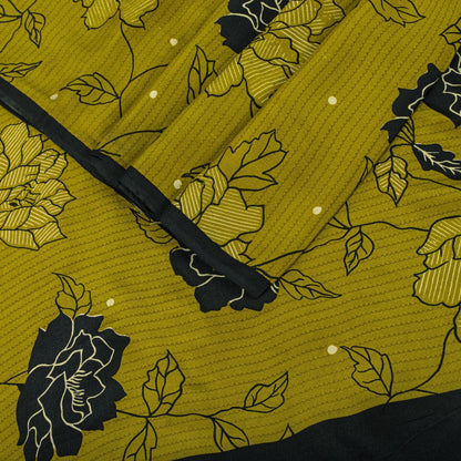 Sanskriti Vintage Saree Green 100% Pure Crepe Floral Print Sari 5.5+Yard Fabric