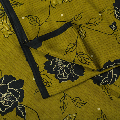 Sanskriti Vintage Saree Green 100% Pure Crepe Floral Print Sari 5.5+Yard Fabric