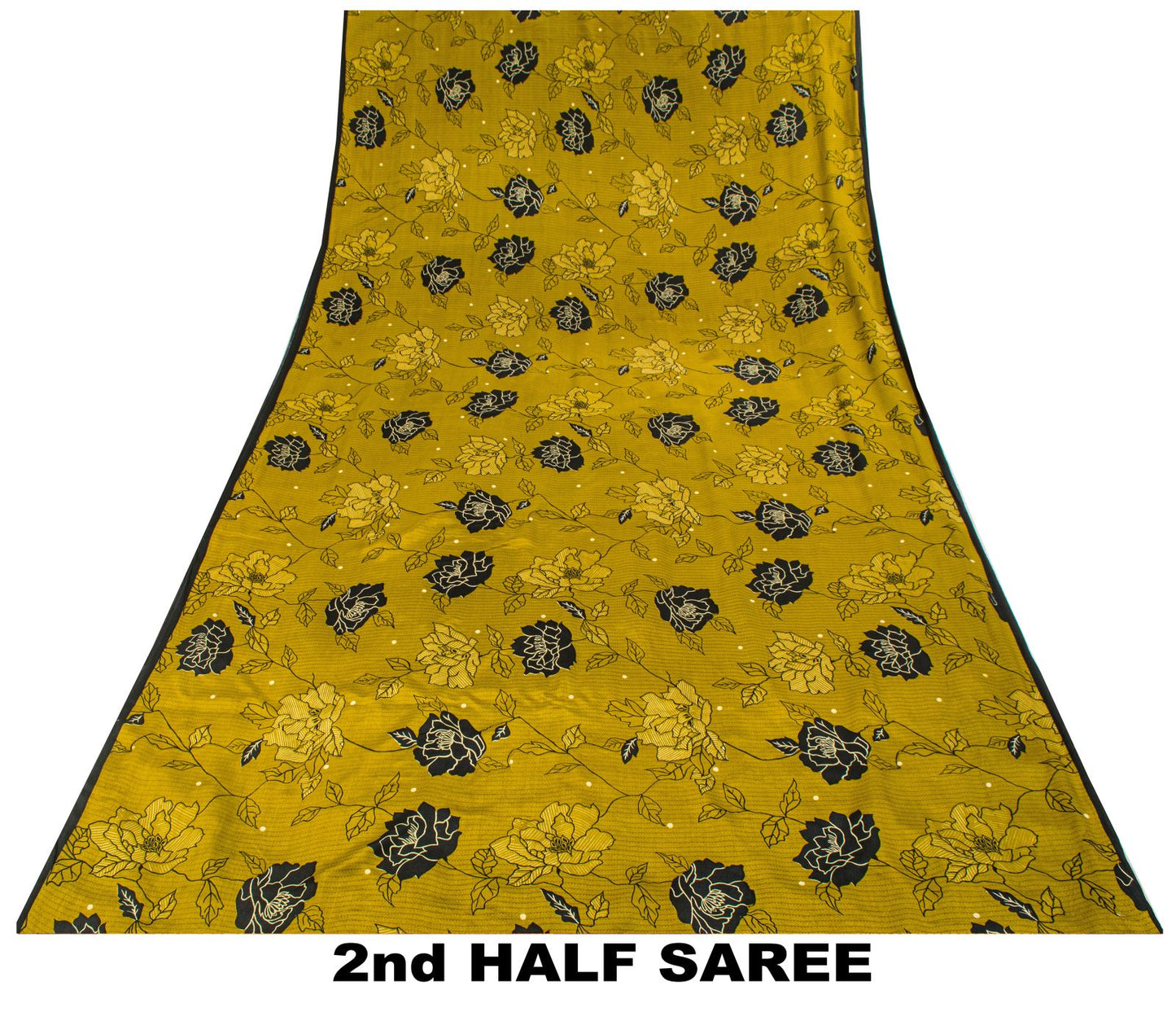 Sanskriti Vintage Saree Green 100% Pure Crepe Floral Print Sari 5.5+Yard Fabric