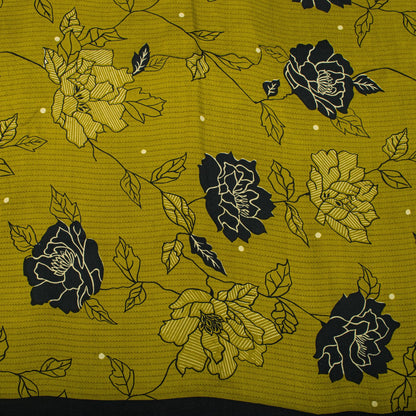 Sanskriti Vintage Saree Green 100% Pure Crepe Floral Print Sari 5.5+Yard Fabric