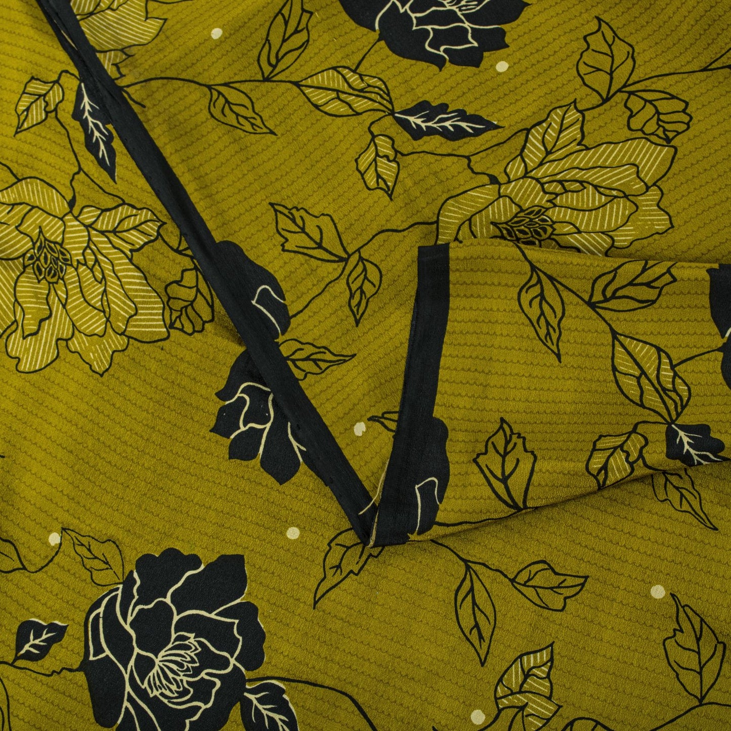 Sanskriti Vintage Saree Green 100% Pure Crepe Floral Print Sari 5.5+Yard Fabric
