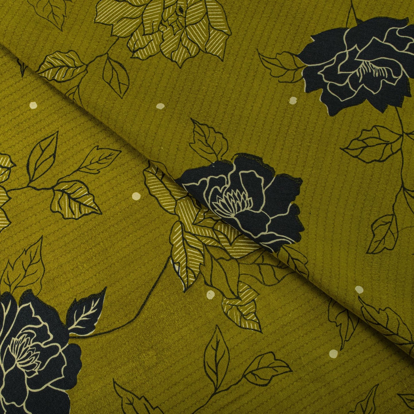 Sanskriti Vintage Saree Green 100% Pure Crepe Floral Print Sari 5.5+Yard Fabric