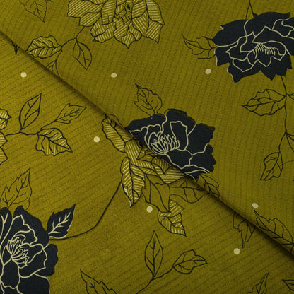 Sanskriti Vintage Saree Green 100% Pure Crepe Floral Print Sari 5.5+Yard Fabric