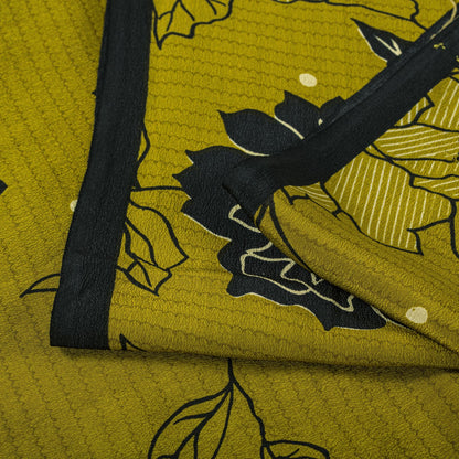 Sanskriti Vintage Saree Green 100% Pure Crepe Floral Print Sari 5.5+Yard Fabric