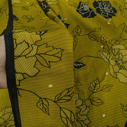 Sanskriti Vintage Saree Green 100% Pure Crepe Floral Print Sari 5.5+Yard Fabric