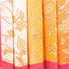 Sanskriti Vintage Sarees Yellow & Pink Pure Crepe Floral Print 6YD Indian Sari