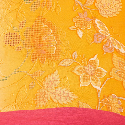 Sanskriti Vintage Sarees Yellow & Pink Pure Crepe Floral Print 6YD Indian Sari