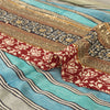Sanskriti Vintage Sarees Blue & Cream Pure Crepe Floral Printed Sari 5+YD Fabric