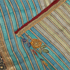 Sanskriti Vintage Sarees Blue & Cream Pure Crepe Floral Printed Sari 5+YD Fabric