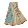 Sanskriti Vintage Sarees Blue & Cream Pure Crepe Floral Printed Sari 5+YD Fabric