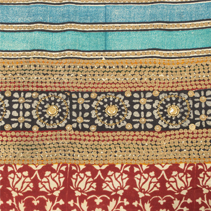 Sanskriti Vintage Sarees Blue & Cream Pure Crepe Floral Printed Sari 5+YD Fabric