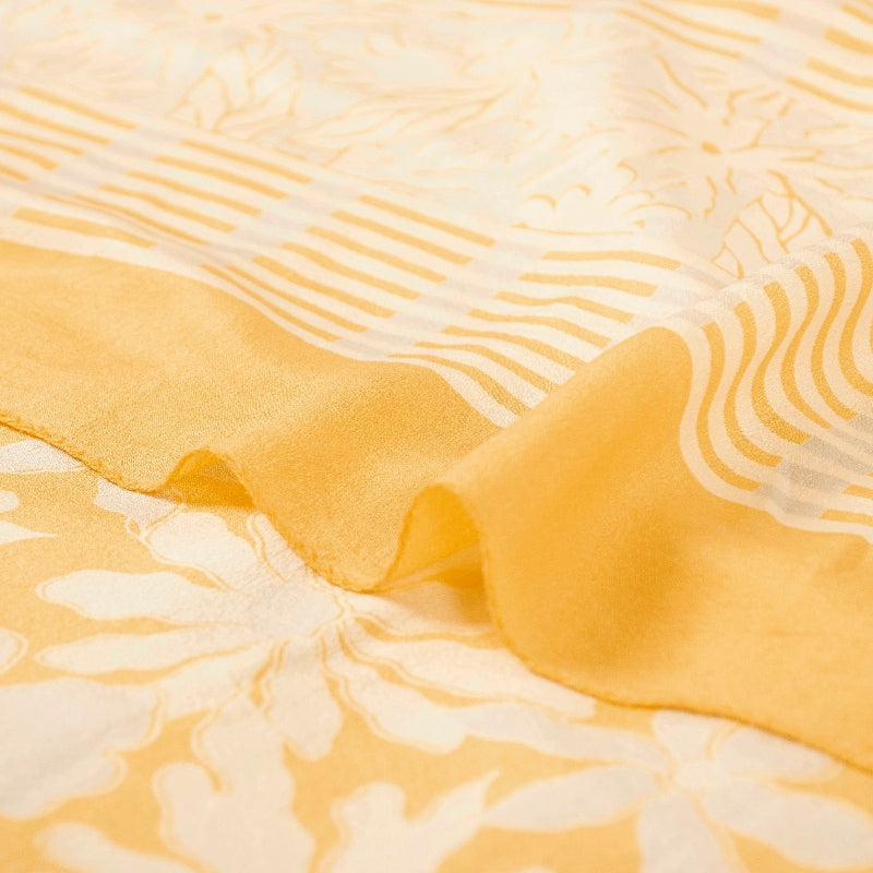 Sanskriti Vintage Sarees Yellow Pure Crepe Floral Print 6YD Sari For Crafters