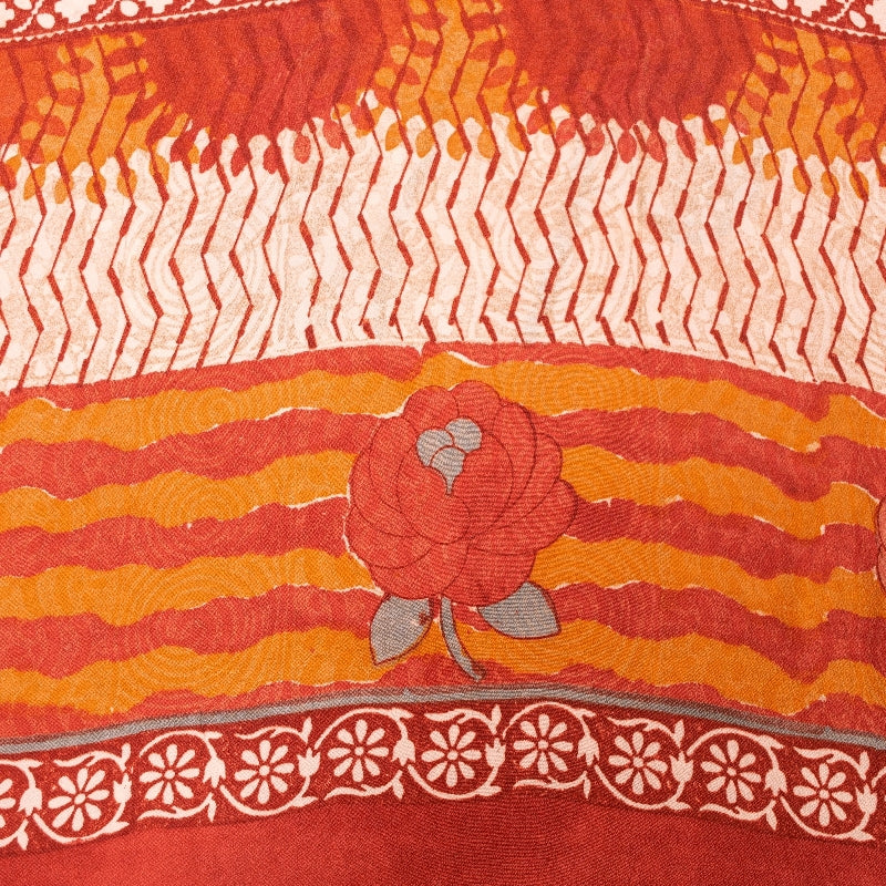 Sanskriti Vintage Sarees Red & Orange Pure Crepe Floral Print 5+YD Sari Quilts