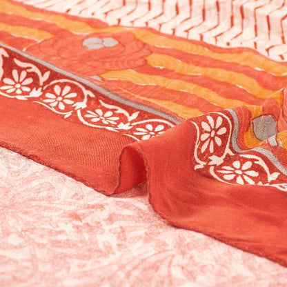 Sanskriti Vintage Sarees Red & Orange Pure Crepe Floral Print 5+YD Sari Quilts