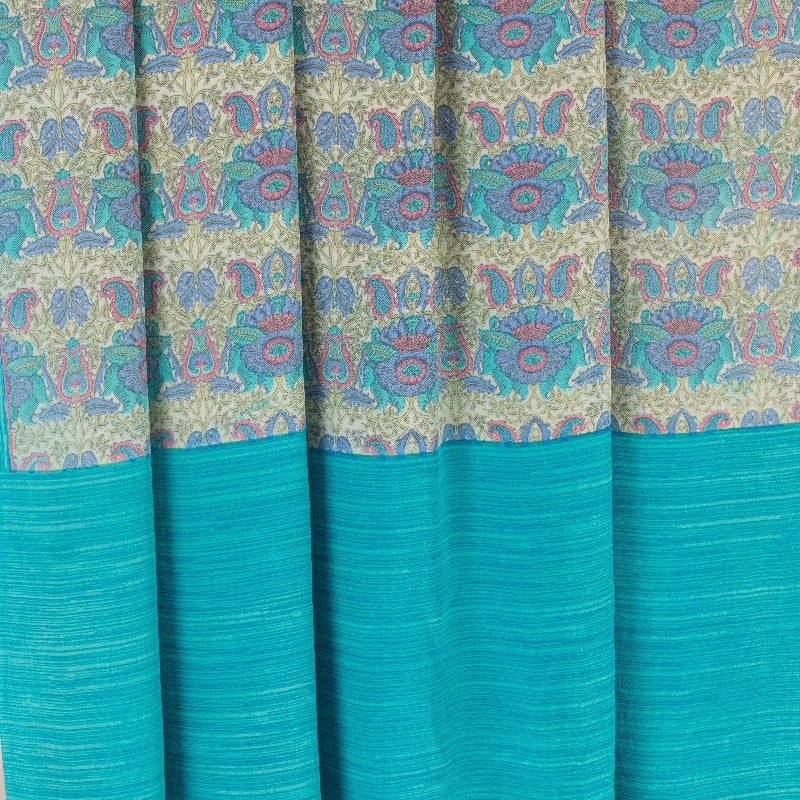 Sanskriti Vintage Sarees Ivory & Blue Pure Crepe Paisley Print 5+YD Indian Sari