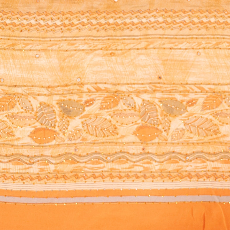 Sanskriti Vintage Sarees Cream Hand Beaded 100%Pure Crepe Floral Print 5+YD Sari