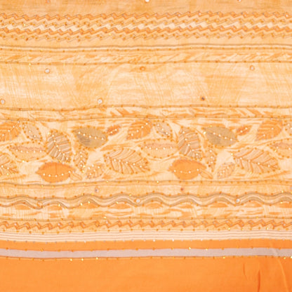 Sanskriti Vintage Sarees Cream Hand Beaded 100%Pure Crepe Floral Print 5+YD Sari