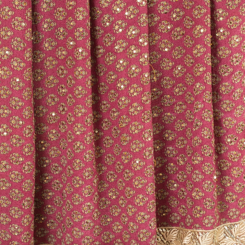 Sanskriti Vintage Sarees Purple Pure Crepe Hand Beaded Sequins Print 5+YD Sari