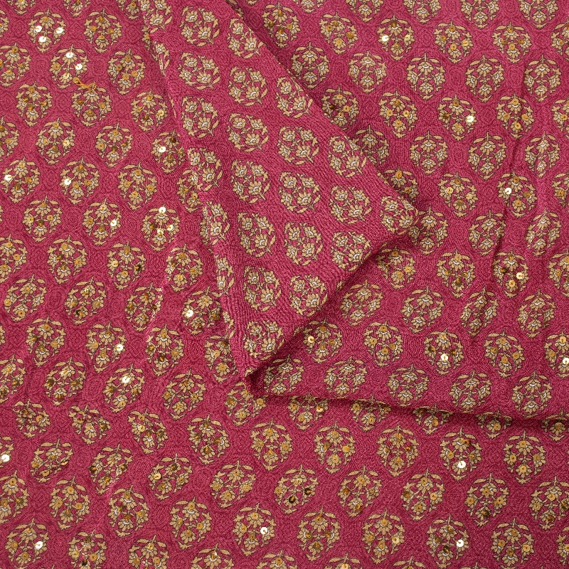 Sanskriti Vintage Sarees Purple Pure Crepe Hand Beaded Sequins Print 5+YD Sari