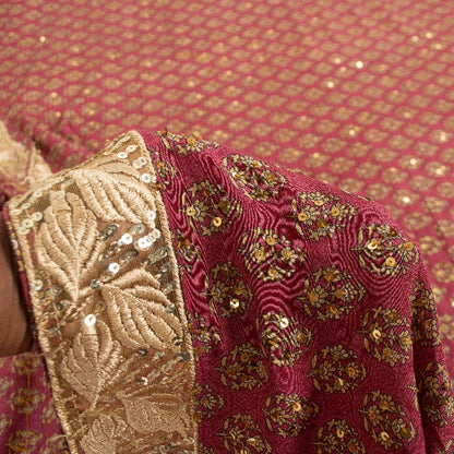 Sanskriti Vintage Sarees Purple Pure Crepe Hand Beaded Sequins Print 5+YD Sari