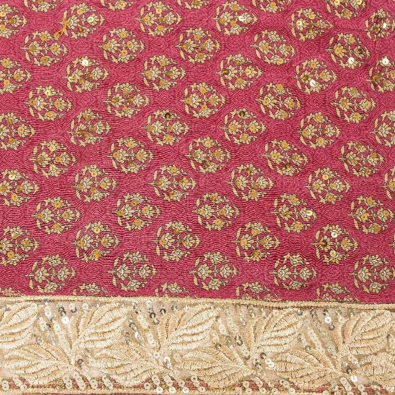 Sanskriti Vintage Sarees Purple Pure Crepe Hand Beaded Sequins Print 5+YD Sari