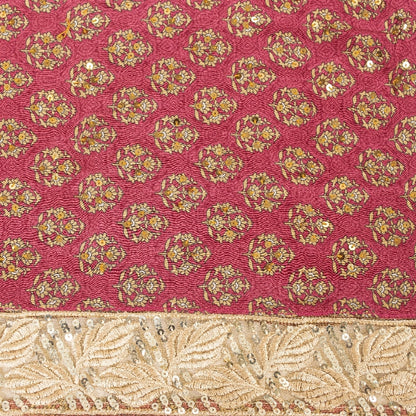 Sanskriti Vintage Sarees Purple Pure Crepe Hand Beaded Sequins Print 5+YD Sari