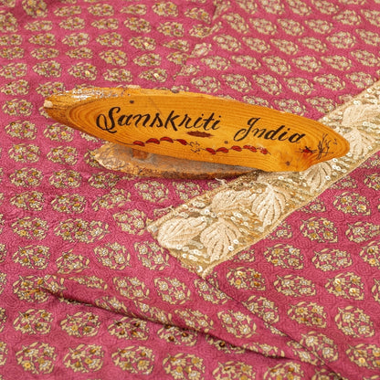 Sanskriti Vintage Sarees Purple Pure Crepe Hand Beaded Sequins Print 5+YD Sari
