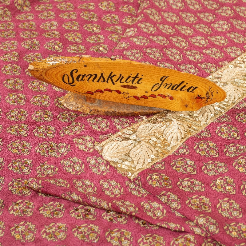 Sanskriti Vintage Sarees Purple Pure Crepe Hand Beaded Sequins Print 5+YD Sari