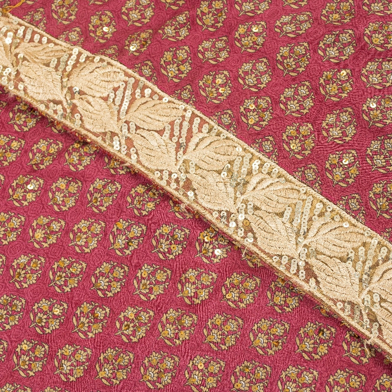 Sanskriti Vintage Sarees Purple Pure Crepe Hand Beaded Sequins Print 5+YD Sari