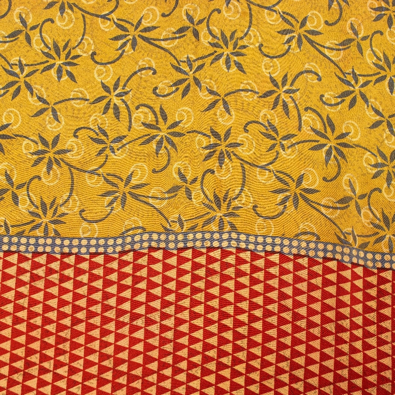 Sanskriti Vintage Sarees Yellow Pure Crepe Floral Print 5+YD Sari Recycle Fabric