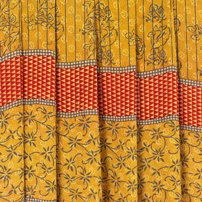 Sanskriti Vintage Sarees Yellow Pure Crepe Floral Print 5+YD Sari Recycle Fabric