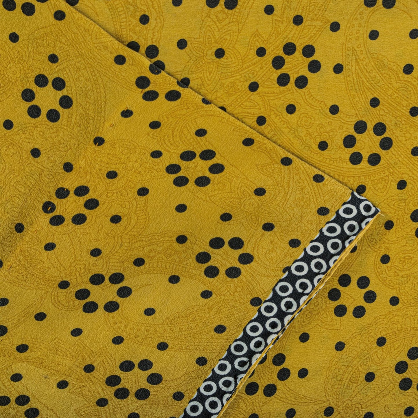 Sanskriti Vintage Saree Yellow Pure Crepe Geometric Printed Sari 5+Yard Fabric