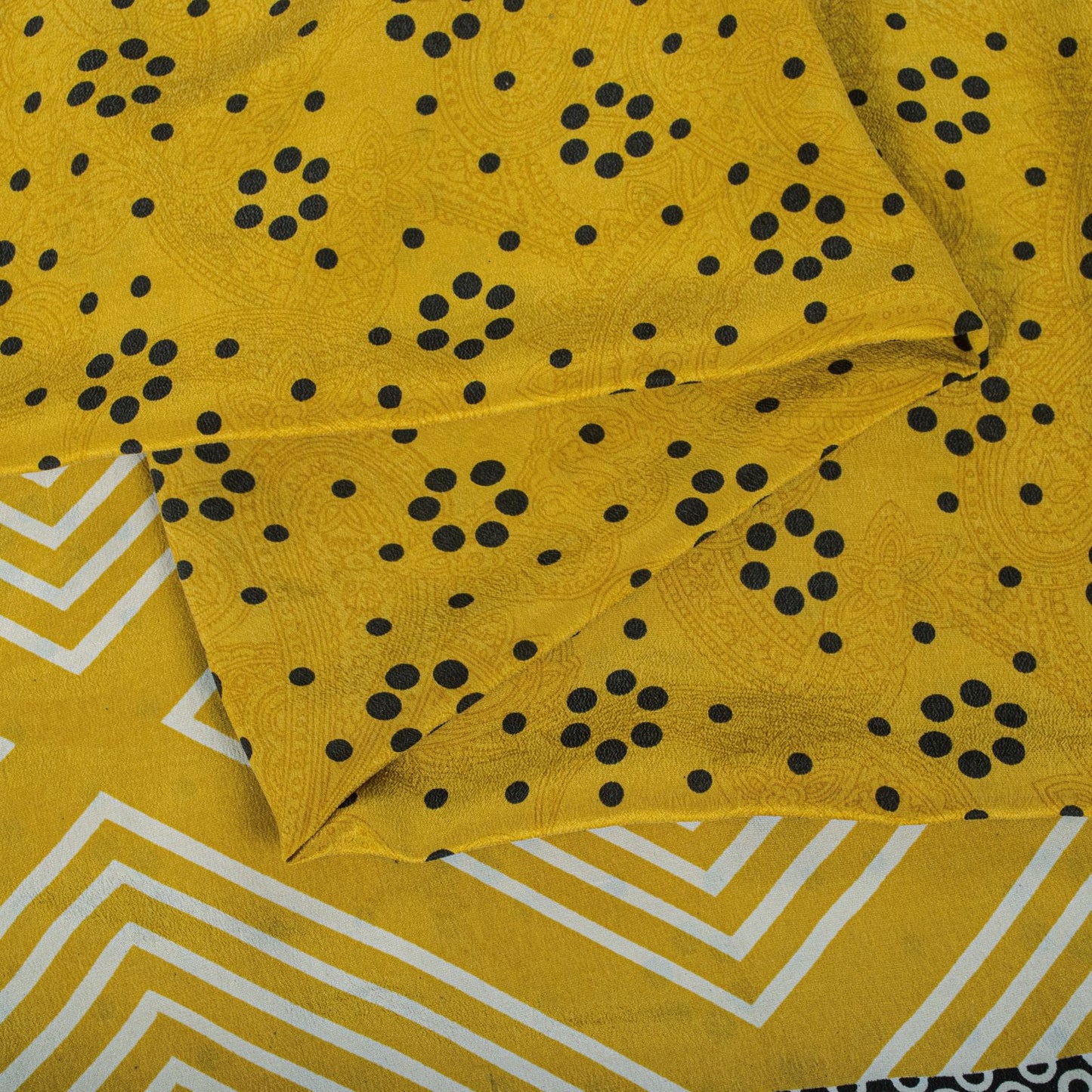 Sanskriti Vintage Saree Yellow Pure Crepe Geometric Printed Sari 5+Yard Fabric