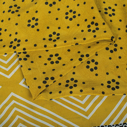 Sanskriti Vintage Saree Yellow Pure Crepe Geometric Printed Sari 5+Yard Fabric