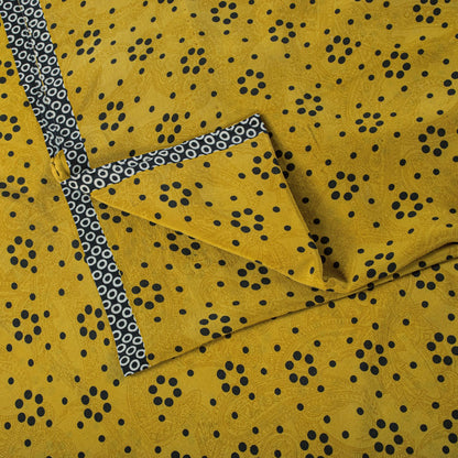 Sanskriti Vintage Saree Yellow Pure Crepe Geometric Printed Sari 5+Yard Fabric