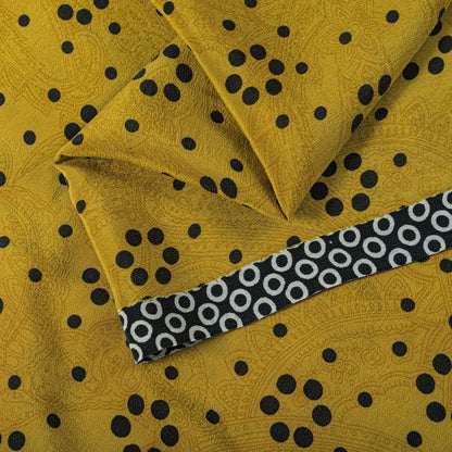 Sanskriti Vintage Saree Yellow Pure Crepe Geometric Printed Sari 5+Yard Fabric