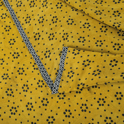 Sanskriti Vintage Saree Yellow Pure Crepe Geometric Printed Sari 5+Yard Fabric