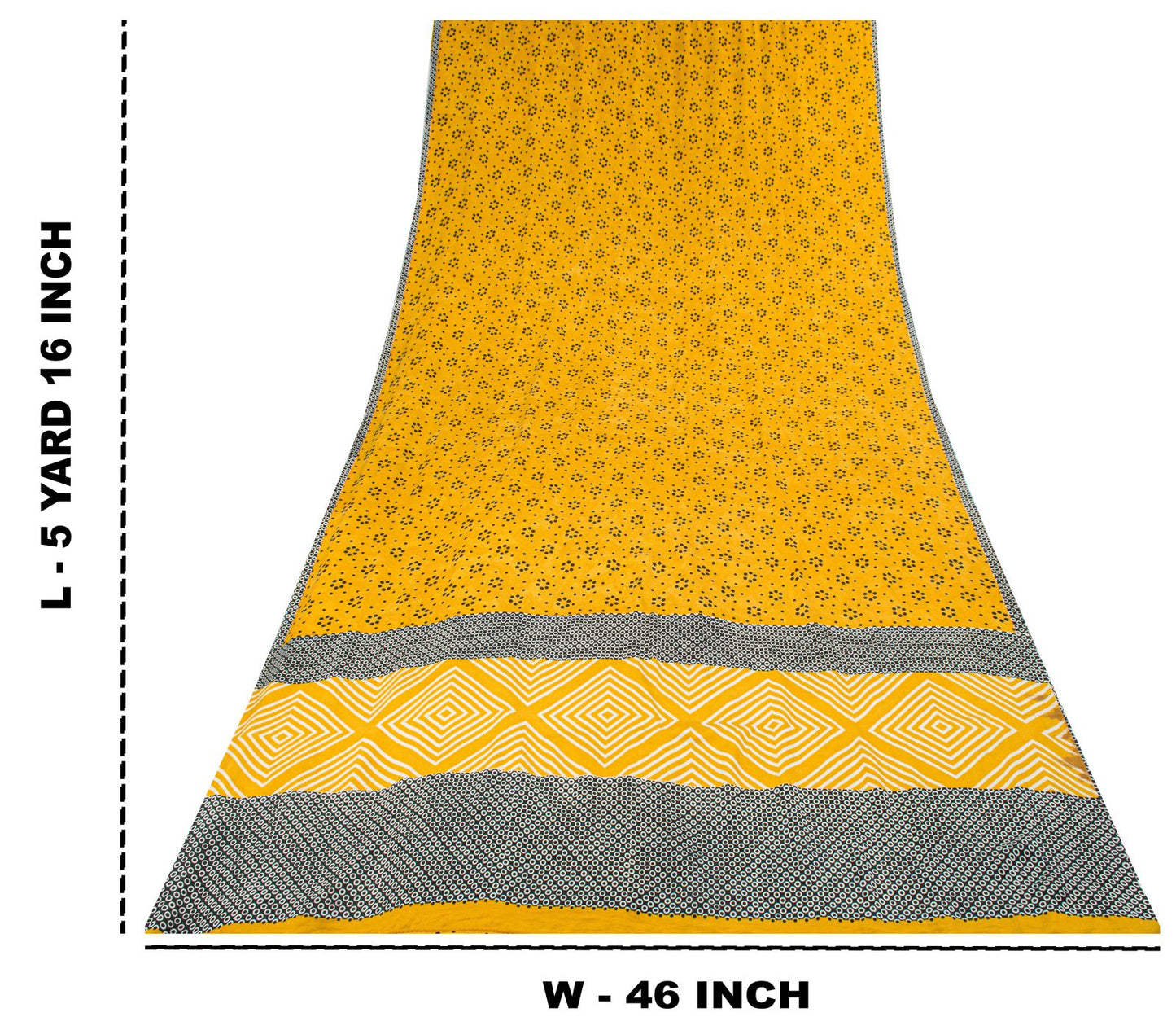Sanskriti Vintage Saree Yellow Pure Crepe Geometric Printed Sari 5+Yard Fabric